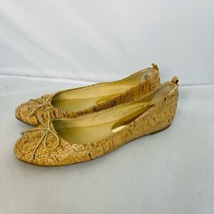 Chico's Cork Ballet Slip On Gold Fleck and Bow 7.5 M Very Good Condition - worn